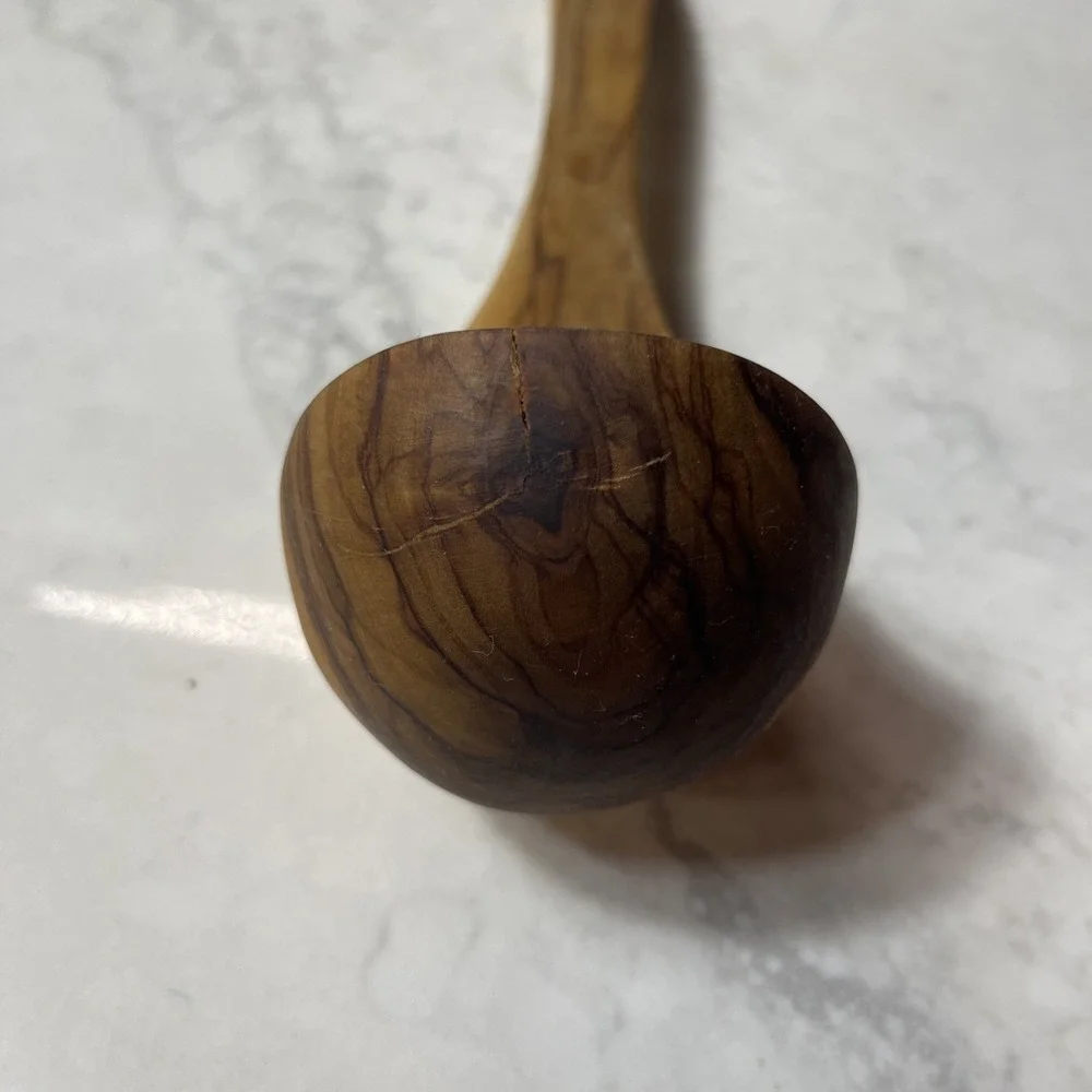Olive Wood Ladle 12in Handcrafted Serving Utensil Rustic